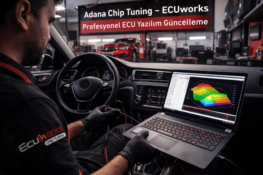 Adana chip tuning – ECUworks atölyesinde profesyonel ECU yazılım güncelleme işlemi